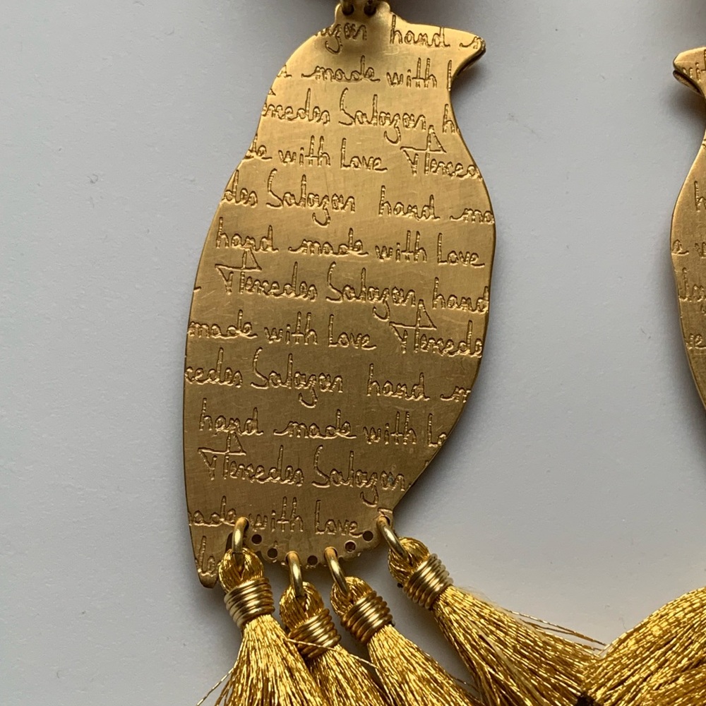 🔥HP🔥Mercedes Salazar gold bird clip-on earrings with tassels and flowers - Picture 6 of 7